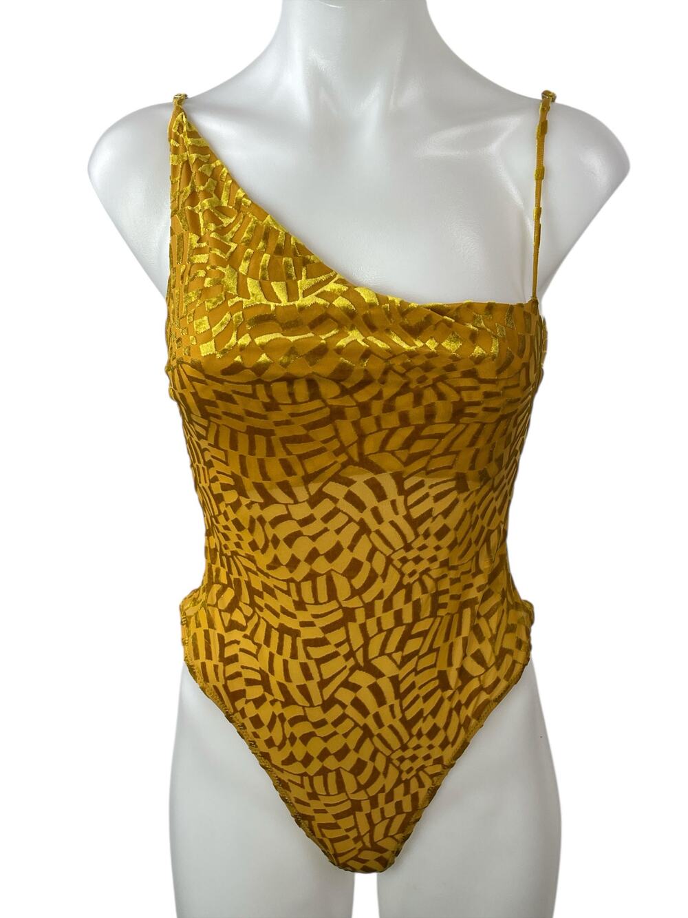 Urban Outfitters Out From Under Yellow Gold Velvet Jacquard Bodysuit Top Size S